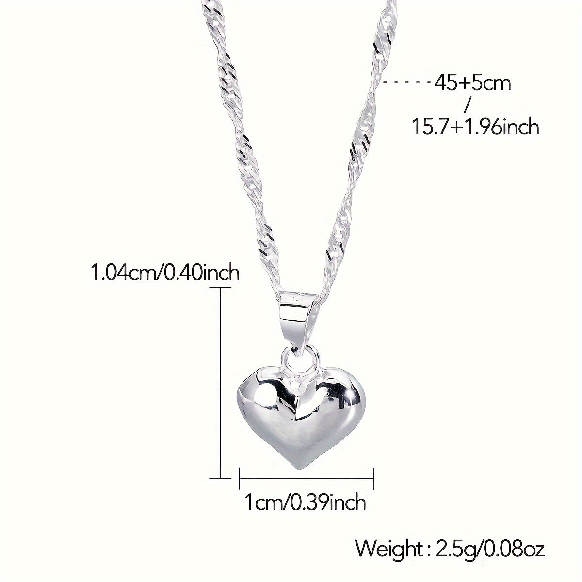 S925 Sterling Silver Heart-Shaped Pendant Necklace for Everyday Use